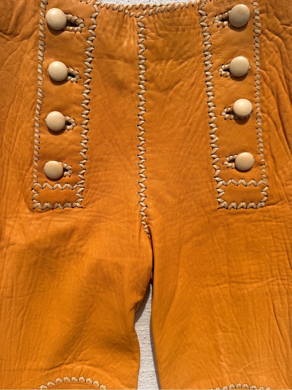 Vintage 70s Pieles Pitic Handmade Leather Bell Bottom Pants 26” Waist - Picture 4 of 5